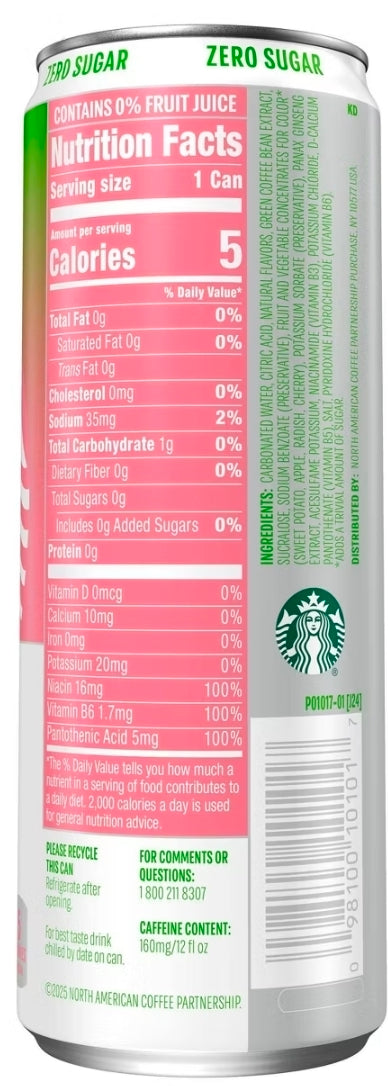 Starbucks Iced Energy Drink, Watermelon Splash, Zero Sugar Energy Drink, Plant Based Caffeine, Hydration, Mental Clarity, 12 Fl Oz Can