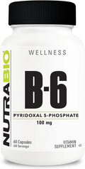 NutraBio Vitamin B6 P5P (Pyridoxal 5-Phosphate) Vitamin B6 100mg per Serving- 60 Vegetable Capsules