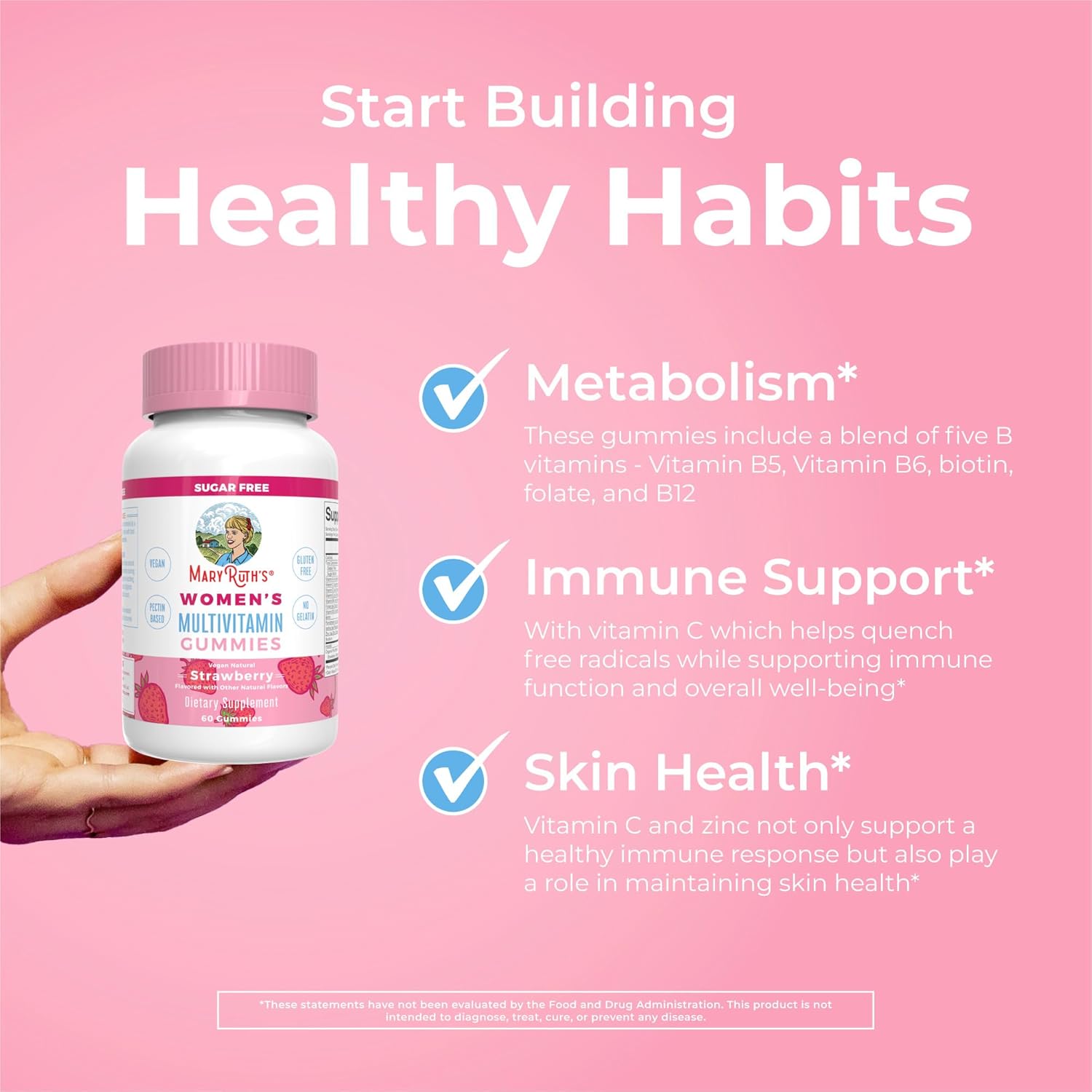 MaryRuth Organics Women's Immune Support Multivitamin Gummies | Ages 14+ | Skin Health | Gummy Vitamins for Women | Sugar-Free | Vegan | Non-GMO | 60 Count