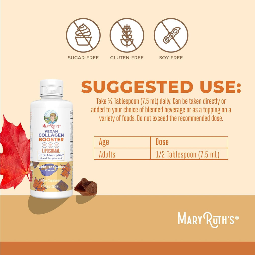 MaryRuth Organics Collagen Booster Liposomal, Sugar Free, Liquid Collagen Booster with Vitamin C, Vitamin E, Zinc, Copper & Silica, Skin Care & Joint Support Supplement, Vegan, Non-GMO, 7.6 Fl Oz