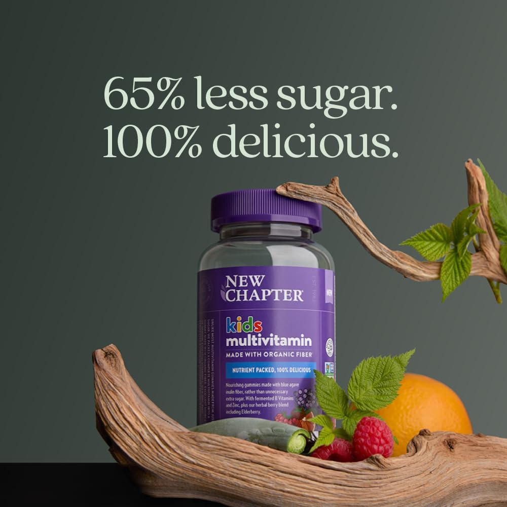 New Chapter Kids Multivitamin Gummies - 65% Less Sugar, Kids Gummy Vitamins with Vitamins C, D3 & Zinc, Non-GMO, Gluten Free, Berry-Citrus, 60ct