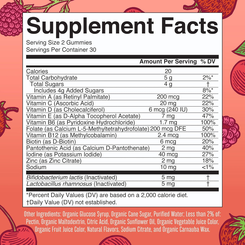 MARYRUTH'S Kids Vitamins USDA Organic | Multivitamin Gummies + Postbiotics for Ages 4+ | Multivitamin for Kids with Lactobacillus Rhamnosus | Children’s Vitamins | Vegan | Non-GMO | 60 Count