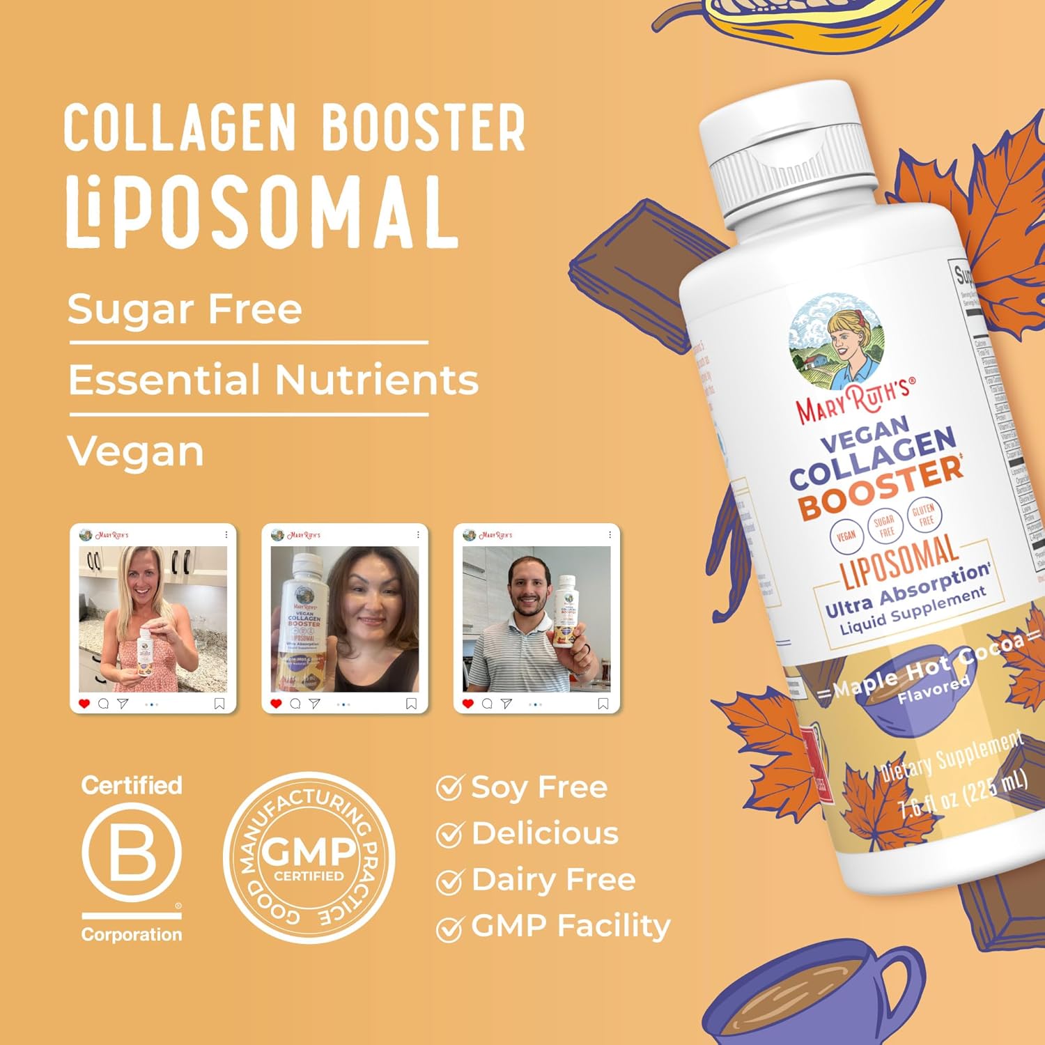 MaryRuth Organics Collagen Booster Liposomal, Sugar Free, Liquid Collagen Booster with Vitamin C, Vitamin E, Zinc, Copper & Silica, Skin Care & Joint Support Supplement, Vegan, Non-GMO, 7.6 Fl Oz