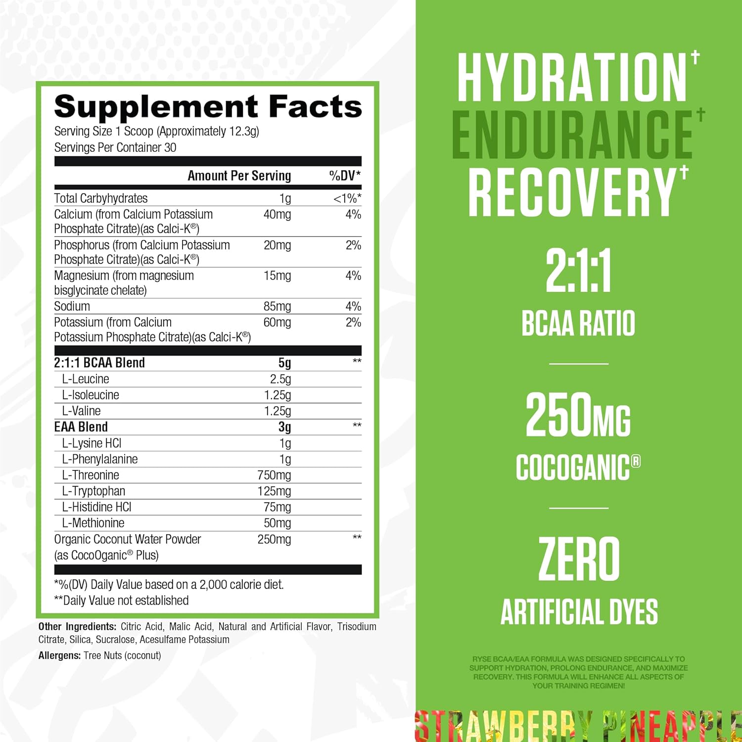 RYSE BCAA EAA Powder - Strawberry Pineapple - 5g Branched Chain Amino Acids, 3g Essential Aminos, Sugar-Free Electrolytes for Pre & Post Workout Muscle Recovery, Hydration and Strength - 30 Servings