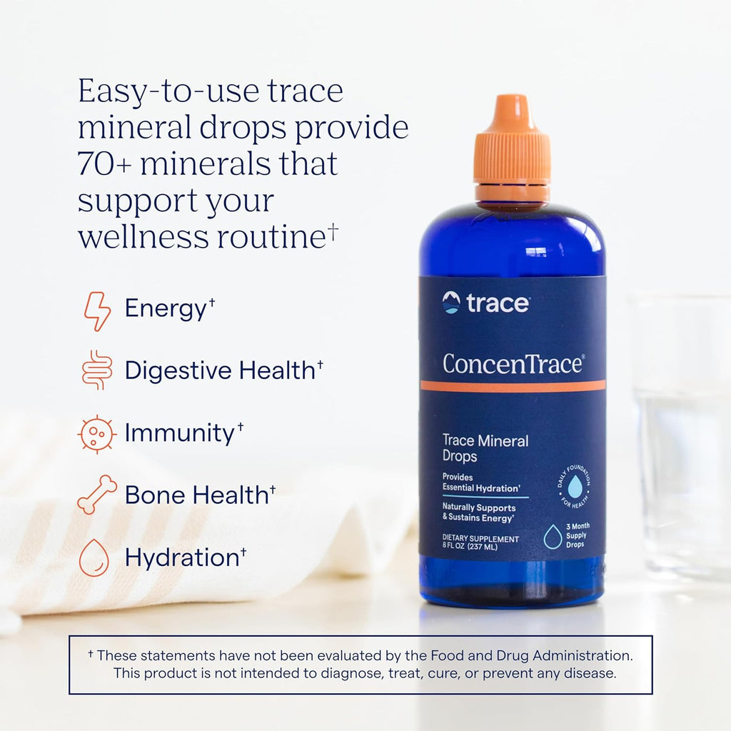 Trace Minerals ConcenTrace Trace Mineral Drops | Supports Energy, Digestion, Bone Health & Hydration, 70+ Ionic Trace Minerals w/Magnesium, Chloride & Potassium | Keto, Vegan & Non-GMO | 96 Servings