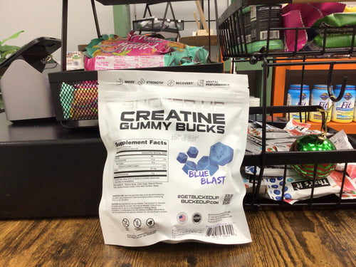 Bucked Up Creatine Gummy Bucks Blue Blast | 5g Creatine Monohydrate per Serving | Non GMO Gluten Free Vegan Creatine Gummies | Chewable Creatine Supplement (20 Servings)