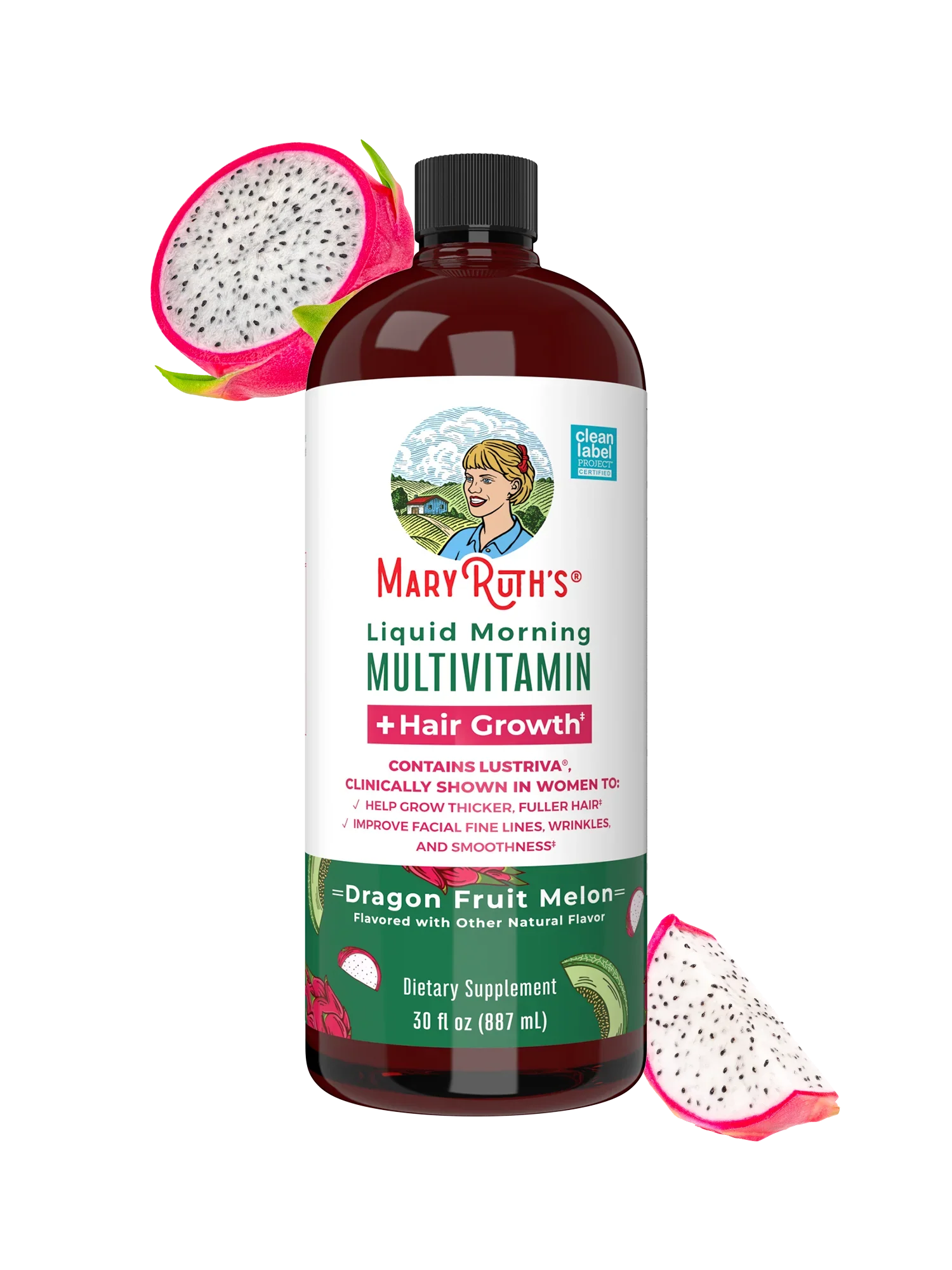 MARYRUTH'S Liquid Multivitamin + Hair Growth | Biotin 10000mcg | Lustriva Hair Growth Supplement | Clinically Tested in Women for Thicker Hair & Facial Wrinkle | Skin Care | Ages 18+ | 15.22 Fl Oz