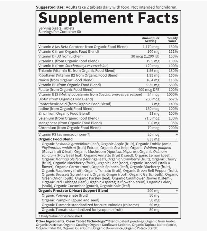 Garden of Life Organics Men's 40+ Multivitamin with Prostate Support, B12 & Vitamins – Vegan Daily Whole Food Multivitamin, Non-GMO, Certified Organic, 120 Tablets