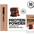 Clean Simple Eats Whey Protein Powder, Chocolate Brownie Batter Flavor, Naturally Sweetened, 100% Grass Fed Protein Powder, Digestive Enzymes & No Artificial Ingredients, Gluten Free, 10 Stick Packs