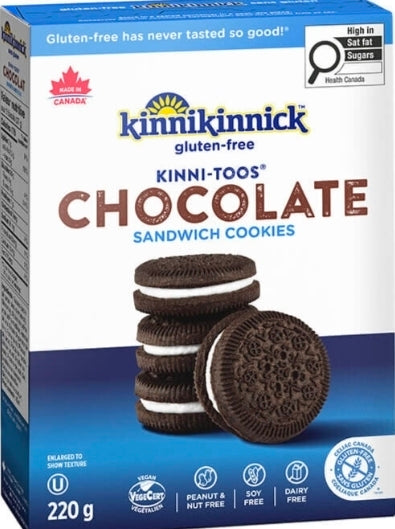Kinnikinnick Gluten Free KinniTOOS Chocolate Sandwich Cream Cookies, 8 oz Box, Allergy Friendly, Vegan, Kosher