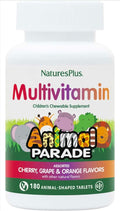 Natures Plus Animal Parade Children's Chewable Multivitamin - 180 Animal-Shaped Tablets - Natural Assorted Flavors - Vegetarian, Gluten Free - 90 Servings