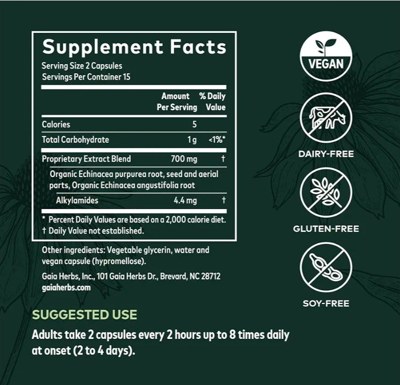 Gaia Herbs Echinacea Supreme - Immune Support Supplement - Echinacea Purpurea & Angustifolia Blend to Support Immune System - 30 Vegan Liquid Phyto-Capsules (15-Day Supply)