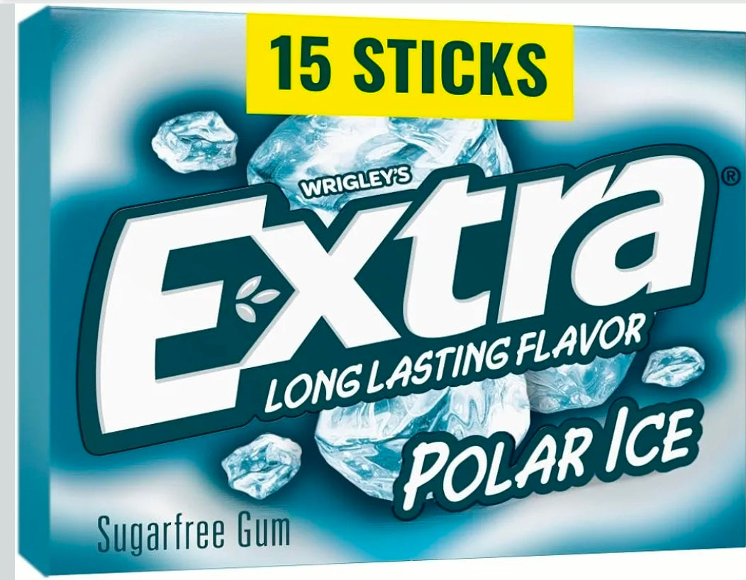 EXTRA Polar Ice Chewing Gum Packs, Sugar Free Gum in Bulk with Strong Mint Flavor for Freshening Breath, 15 Sticks