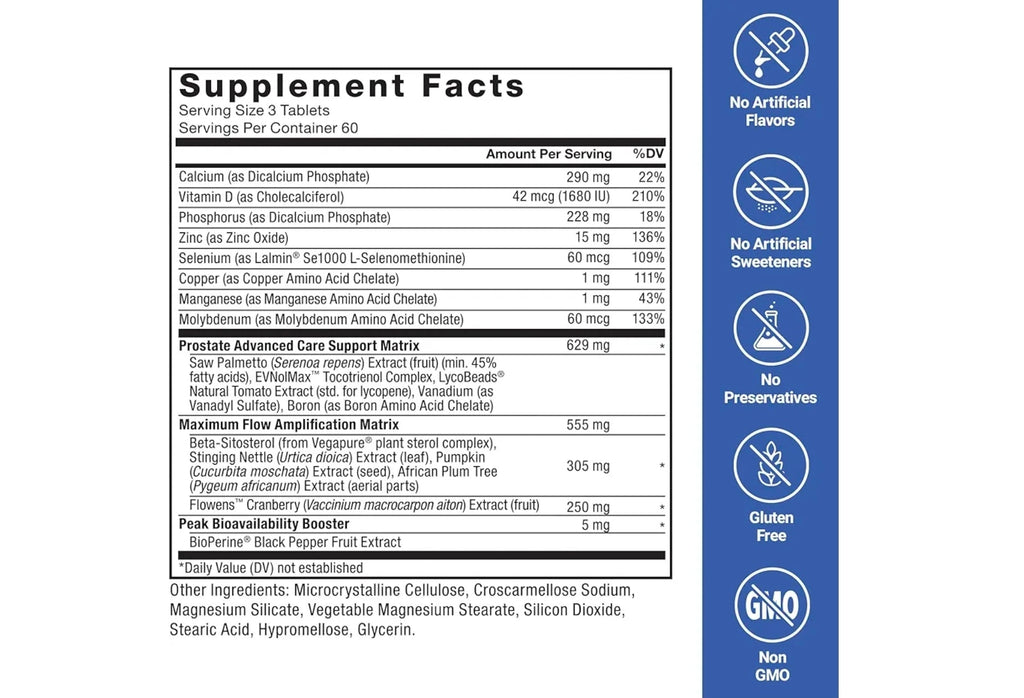 Force Factor Prostate Advanced, Health Supplement for Men for Reducing Nighttime Bathroom Trips, Bladder & Urinary Relief, with Saw Palmetto, Beta-Sitosterol, 180 Tablets (1-Pack)