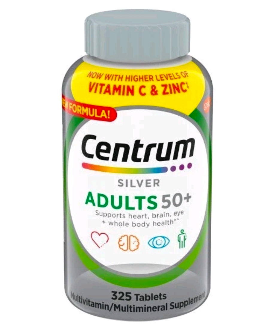 Centrum Silver Adults 50+ Centrum Silver Multivitamin for Adults 50 Plus, Multivitamin/Multimineral Supplement, Vitamin D3, B Vitamins, Gluten Free, Non-GMO Ingredients, Supports Memory and Cognition in Older Adults - 325 Ct