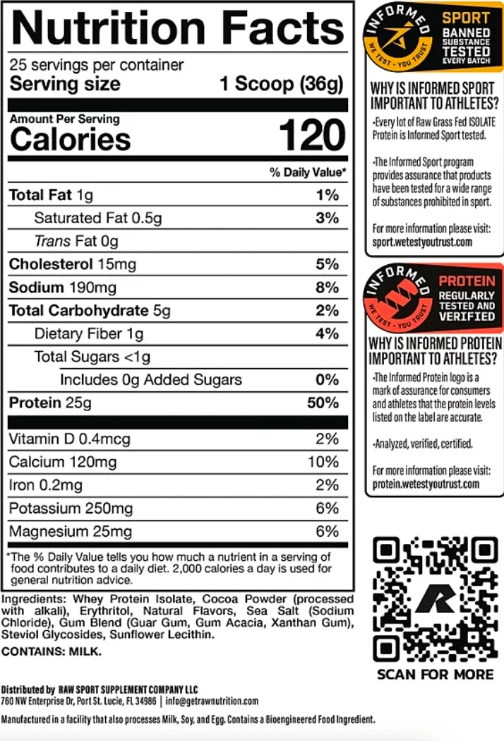 RAW Whey Isolate Protein Powder, Dark Chocolate - 100% Grass-Fed Sports Nutrition Whey Protein Powder for Muscle Growth & Recovery - Low-Fat, Low Carb, Naturally Flavored & Sweetened - 25 Servings