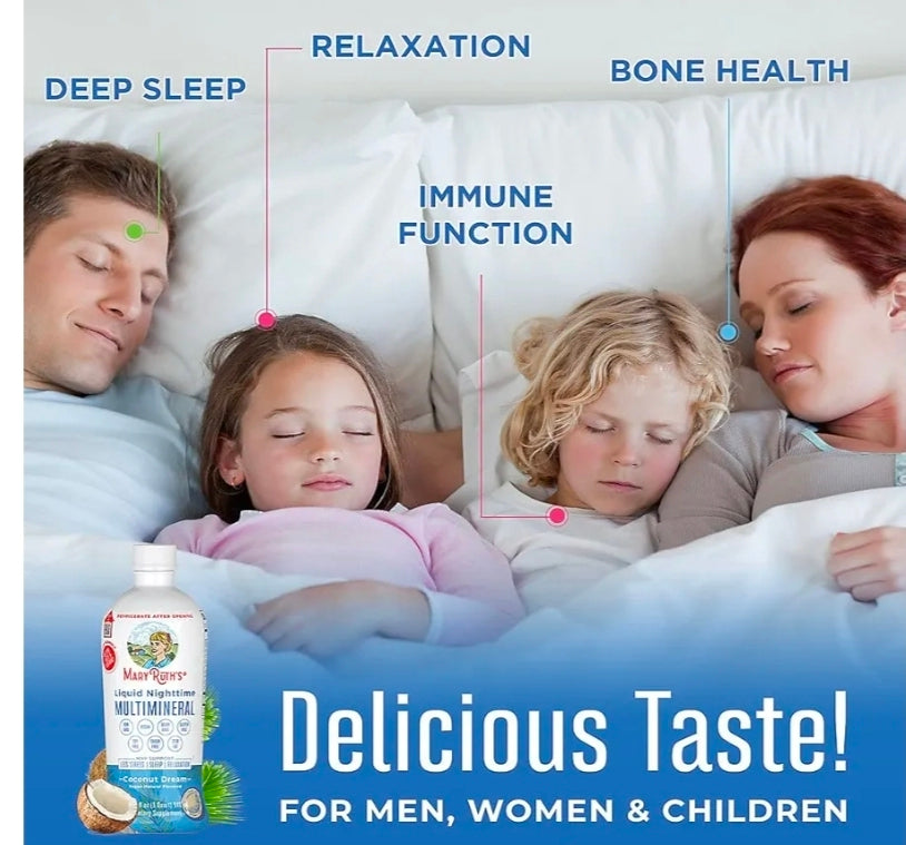 MaryRuth's Liquid Nighttime Multimineral | NO Melatonin | Bedtime Routine | Magnesium Citrate | Calcium | Zinc | Vitamin D3 | Available in 4 Flavors | Vegan | Sugar Free | Gluten Free | 32 Oz