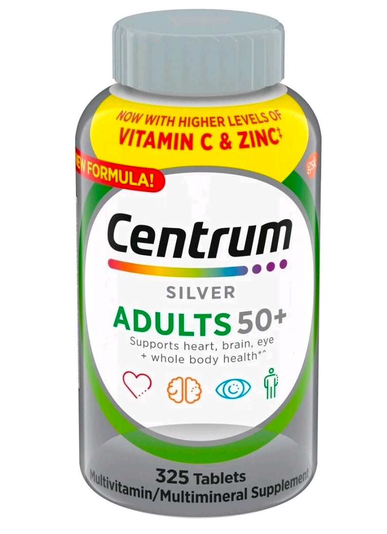 Centrum Silver Adults 50+ Centrum Silver Multivitamin for Adults 50 Plus, Multivitamin/Multimineral Supplement, Vitamin D3, B Vitamins, Gluten Free, Non-GMO Ingredients, Supports Memory and Cognition in Older Adults - 325 Ct