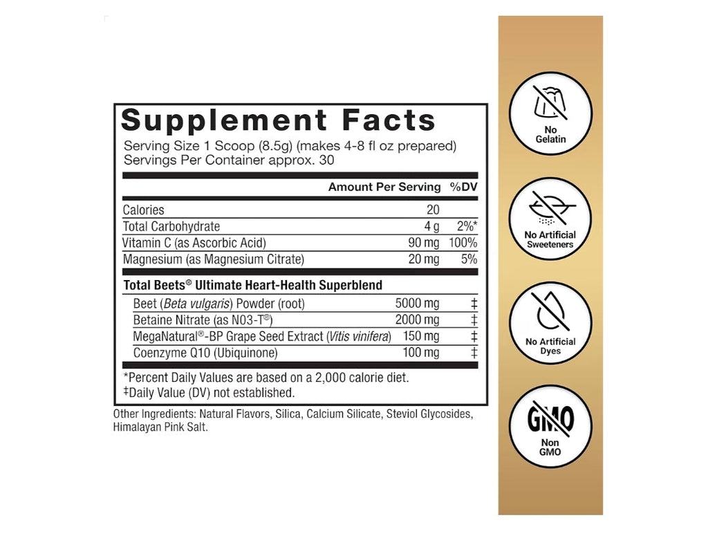 Force Factor Total Beets Ultimate Heart Health Blood Pressure Support with CoQ10, Beet Root Powder, Grape Seed Extract, Blood Pressure Supplement for Circulation, Black Cherry, 30 Servings