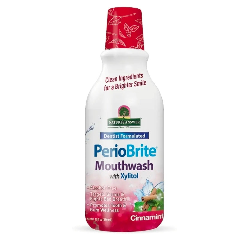 Nature's Answer Periobrite Cinamint Mouthwash| Promotes Healthy Teeth & Gums| Fights Bad Breath| Fluoride-Free, Alcohol-Free, Gluten-Free & Vegan| No Artificial Preservatives 16oz
