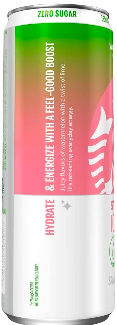 Starbucks Iced Energy Drink, Watermelon Splash, Zero Sugar Energy Drink, Plant Based Caffeine, Hydration, Mental Clarity, 12 Fl Oz Can