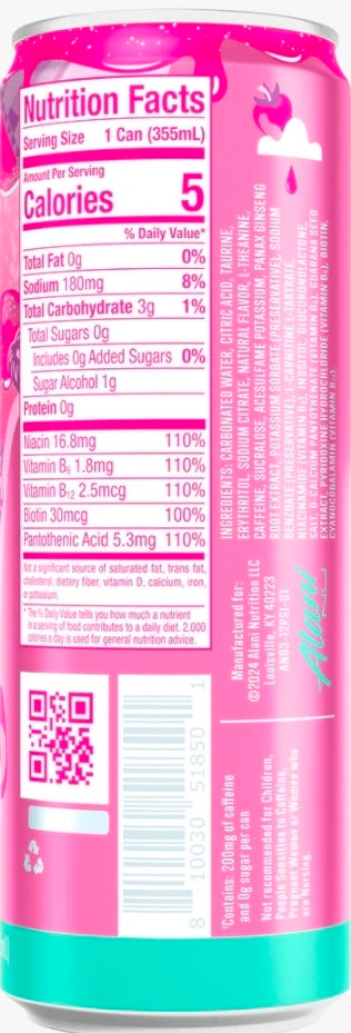 Alani Nu PINK SLUSH, Sugar Free, Low Calorie Energy Drinks, 200mg Caffeine, Biotin, B Vitamins, Zero Sugar, 10 Calories, 12 Fl Oz Can
