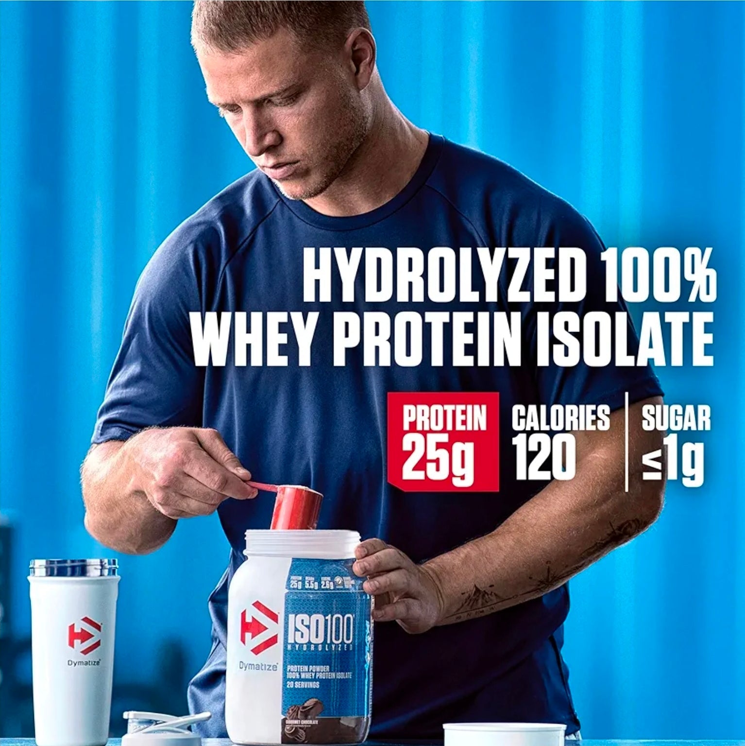Dymatize ISO100 Whey Protein Powder Isolate, Vanilla, 25g of Protein, 3 Pound, 5.5g BCAAs, Less Than 120 Cal., Gluten Free, 1g Fat, 1g Sugar, 2g Carb (45 Servings)