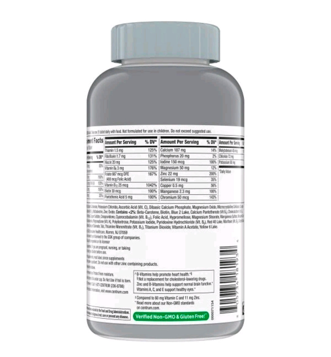 Centrum Silver Adults 50+ Centrum Silver Multivitamin for Adults 50 Plus, Multivitamin/Multimineral Supplement, Vitamin D3, B Vitamins, Gluten Free, Non-GMO Ingredients, Supports Memory and Cognition in Older Adults - 325 Ct