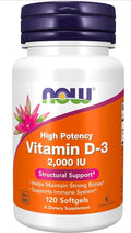 NOW Foods Supplements, Vitamin D-3 2,000 IU, High Potency, Structural Support*, 120 Softgels